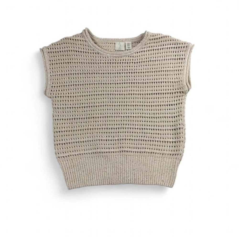 cream knit vest top with small gold sequins